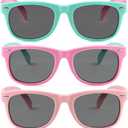 Kursan Kids Polarized Sunglasses for Boys Girls TPEE Rubber Flexible Frame Shades Age 3-12 (01 Mint Green/Pink + Pink/Mint Green + All Pink (3 Pack))