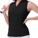 Womens Sleeveless Golf Polo Shirts Collared V Neck Tank Tops Moisture Wicking Tennis Workout Clothes Quick Dry (Black, M)