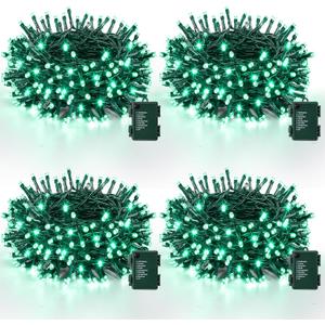 Lomotech Battery Operated Christmas Lights - 4 Pack Total 66ft 200LEDs String Lights 8 Modes Waterproof with Timer for Home, Garden, Party, Holiday, Tree Decoration (Green Wire, Green)