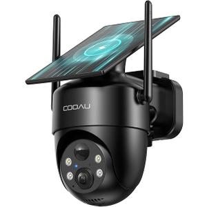 COOAU Solar Security Cameras Wireless Outdoor – Low-Light Rechargeable​​, Easy to Install, 2K 360° Camera for Home Security, Surveillance Cam with AI Smart Detection, Color Night Vision, IP66, Alexa