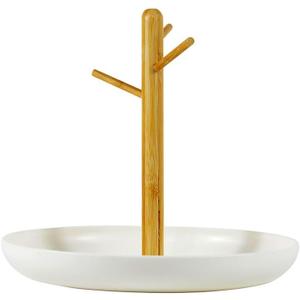 Key Tray for Entryway Table, Catchall Tray Organizer with 3 Tiers Wood Rack for Keys, Bracelets, Watches, Jewelry, Phone (Round)