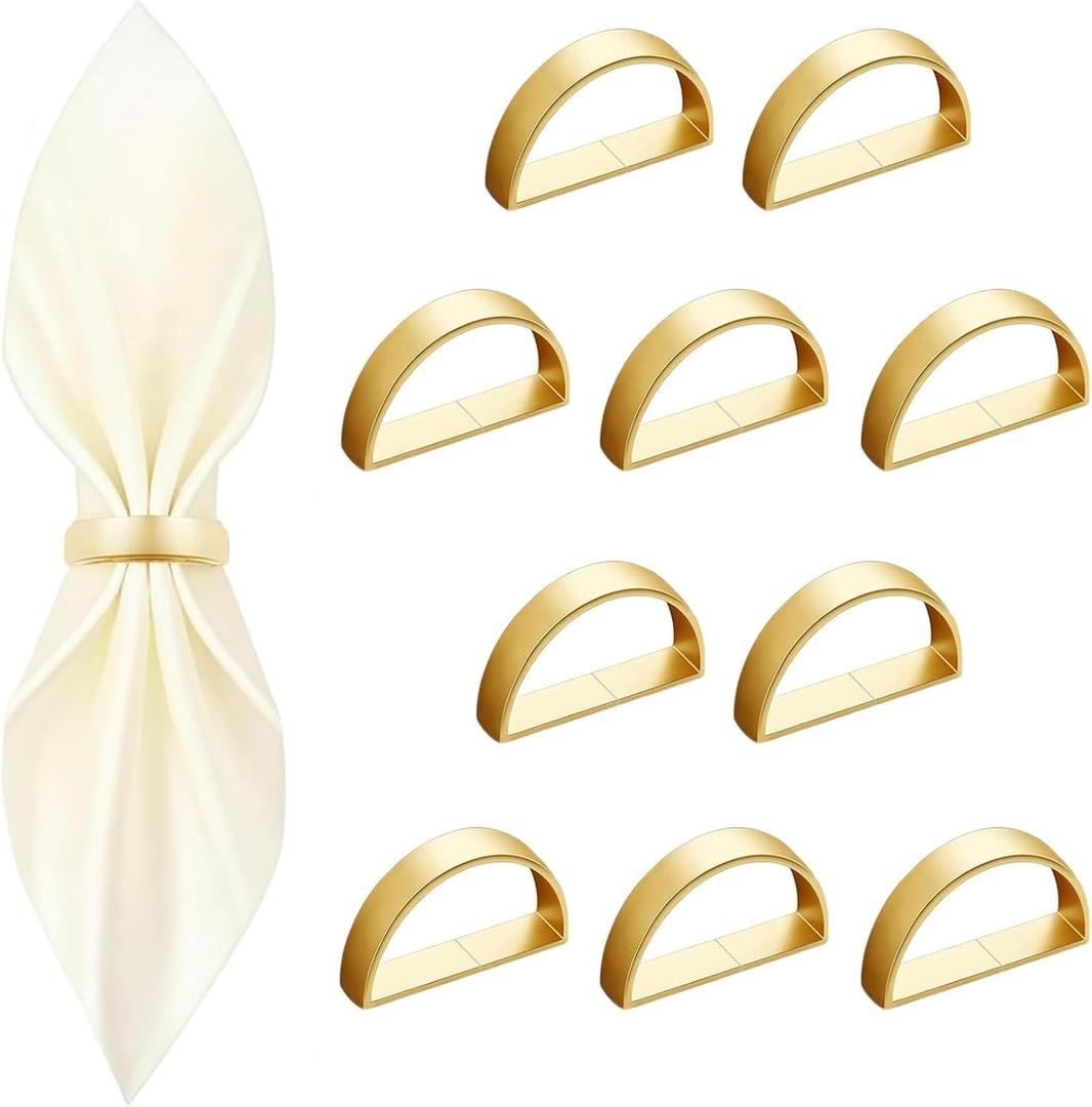 10 Pcs Gold Napkin Rings - Metal Napkin Ring(Semicircle) Stainless Steel Napkin Rings for Table Settings Wedding Christmas Party Dinner Table