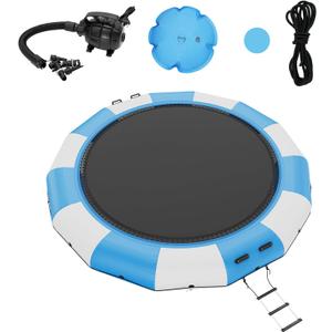 VEVOR Recreational Water Trampoline 15ft, Inflatable Water Bouncer, Portable Bounce Swim Platform with Electric Air Pump & 3-Step Ladder, Kids Adults Floating Rebounder for Water Sports, Pool, Lake
