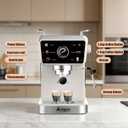 MZRIGG 8023 20 Bar Semi-Automatic Espresso Machine, 1350W Fast Heating Coffee Maker with Milk Frother Steam Wand, 1.5L Removable Water Tank & Cup Warmer, White for Home Office Beginners Baristas