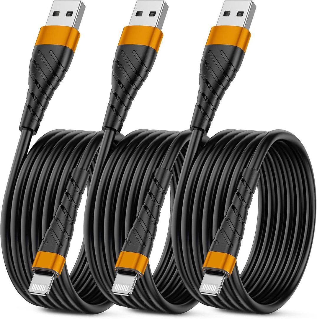 MFi Certified for iPhone Charger Cable 3 Pack 10 Ft, Extra Long for Lightning Charging Cord, Fast 2.4A for iPhone USB Cord Compatible with iPhone12/11/XS/Max/XR/X/8/8P/7P/6/iPad - Orange
