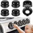 5-Pack Stove Knob Covers for Child Safety - Universal Size Gas Stove Knob Covers with Adhesive, Heat-Resistant Baby Proof Stove Knob Covers, Dual-Key Oven Knob Covers for Child Safety and Pet (Black)
