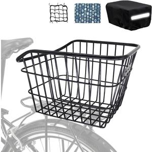 Bike Basket Rear, [Tool-Free Install], Dog Pet Carrier Bicycle Back Rack Basket for Cargo, with Waterproof Cover, Cargo Net, Fits Most Rear Racks (Medium)