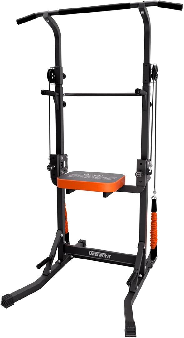 ONETWOFIT Power Tower Pull Up Bar Station Assistive Trainer, Multi-Function Adjustable Height Dip Station for Home Gym Workout, Strength Training Fitness Equipment, Pull Up Stand 360LBS