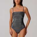 RXRXCOCO Women Tummy Control One Piece Swimsuits Ruched Strapless Bathing Suits Slimming Swimwear (Black, M)