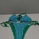 ZAFUL Women's Colorful Stripes Halter Flocking Textured Triangle Tie Side String Bikini Set High Cut Two Piece Bathing Suit (Large, A01 Green)