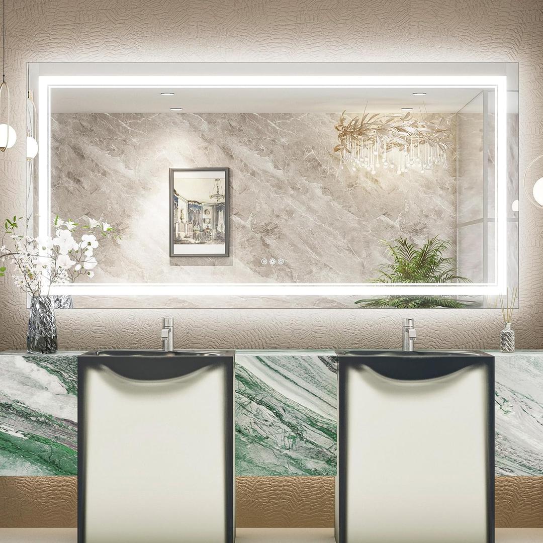 TokeShimi 60x30 LED Mirror for Bathroom,Anti-Fog Bathroom Mirror with Lights 3 Color Dimmable,Separate Control Frontlit & Backlit,CRI90+,UL Listed Driver,Memory Function,Shatterproof