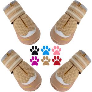 QUMY 4PCS Dog Boots for Large Dogs, Medium Dog Shoes & Paw Protectors for Hot Pavement, Summer Heat Protection, Mesh Breathable Nonslip Dog Booties for Hardfloors, Walking Running Hiking Khaki Size 8