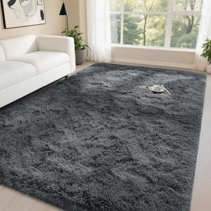 DweIke Fluffy Dark Grey 4x6 Area Rugs for Bedroom Living Room, Soft Plush Shaggy Deep Gray Girls Boys Kids Rug, Non-Slip and Machine Washable Carpet for Dorm Nursery Classroom Decor