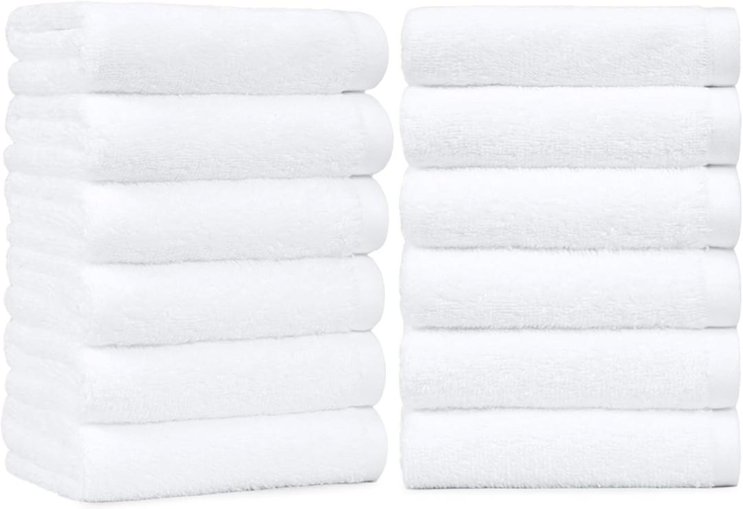 Amazon Basics Soft and Thick Cotton Hand Towels for Bath, Kitchen, Gym, 16 x 26 in, White, 12-Pack