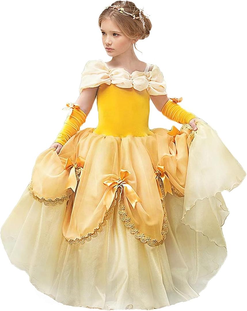Princess Belle Dress up Halloween Fairy Costume for Toddler Girls, Special Occasion Dresses Birthday Party, Yellow (2-3T)