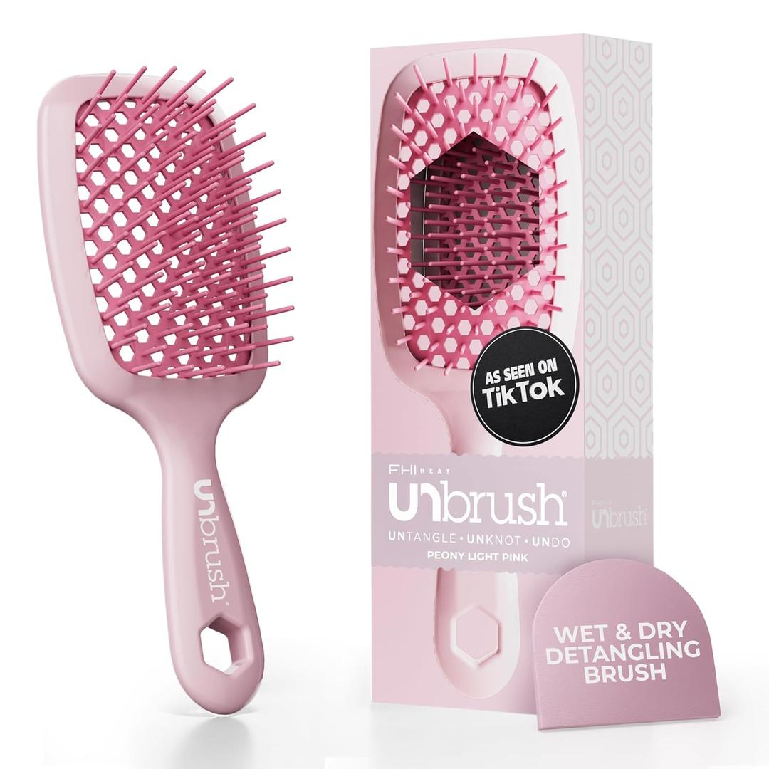 FHI Heat UNbrush Detangling Brush for Pain-Free Brushing on All Wet or Dry Hair Types  Durable DuoFlex Anti-Static Bristles, Lightweight Handle, Vented Hair Brush