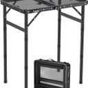 Anbte Folding Grill Table, Aluminum Camping Table Adjustable Height Max 27.5" Picnic Table Outdoor Table, Lightweight, Portable Handle for Travel Cooking BBQ Picnic, 22.8" x 16", Black