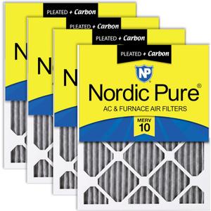 Nordic Pure 14x25x1 (13_1/2 x 24_1/2 x 3/4) Furnace Air Filters MERV 10 Pleated Plus Carbon 4 Pack