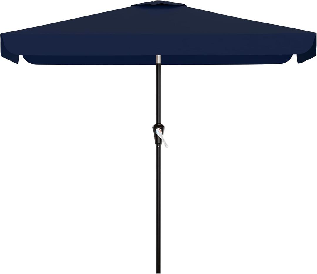 AreShark 6.5 x 10 FT Rectangular Valance Patio Umbrella, Outdoor Umbrella with Tilt and Crank, Market Table Umbrellas W/ 6 Ribs UV Protection for Garden, Deck, Backyard and Pool, Navy
