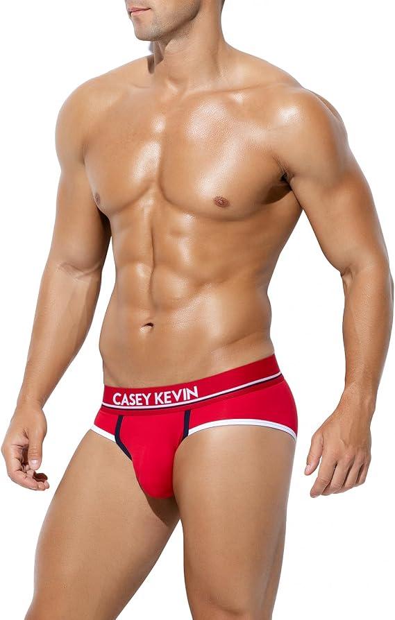 Casey Kevin Men's Cotton Briefs Wide Waistband No Fly Underwear Briefs for Men 4 Pack S