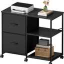 2-Drawer Fabric Lateral File Cabinet with Wheels, Rolling Printer Stand with Open Storage Shelf for Home Office, Black