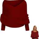 Knitted Scarf with Sleeves for Women Multifunctional Shrugs Sweater Wrap Fall Winter Fashion Crochet Cape Shawl (Red, M)