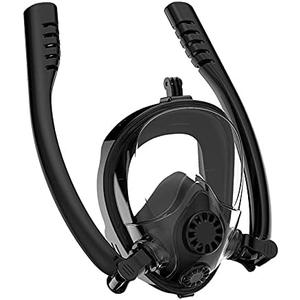 Snorkel Mask,Full face Diving mask,Double Tube Breath Separation,Anti Fog Anti Leak, 180 Degree Ultra Wide Angle,GoPro can be Installed,Suitable for Adults and Beginners (Large-X-Large, Black)