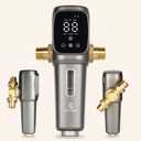 Automatic Spin Down Sediment Filters 40 Micron, Touch-Screen Auto Flushing and Drainage, 360Rotatable Head, Reusable Whole House Water Filter, 1" MNPT + 3/4" FNPT, Gray