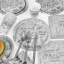 HOWAF 97pcs Silver New Years Decorations Party Tableware Set, Serves 12, New Years Plates and Napkins Cups New Year Eve Party Tablecloth Cutlery Disposable Dinnerware Set for NYE Decorations 2026
