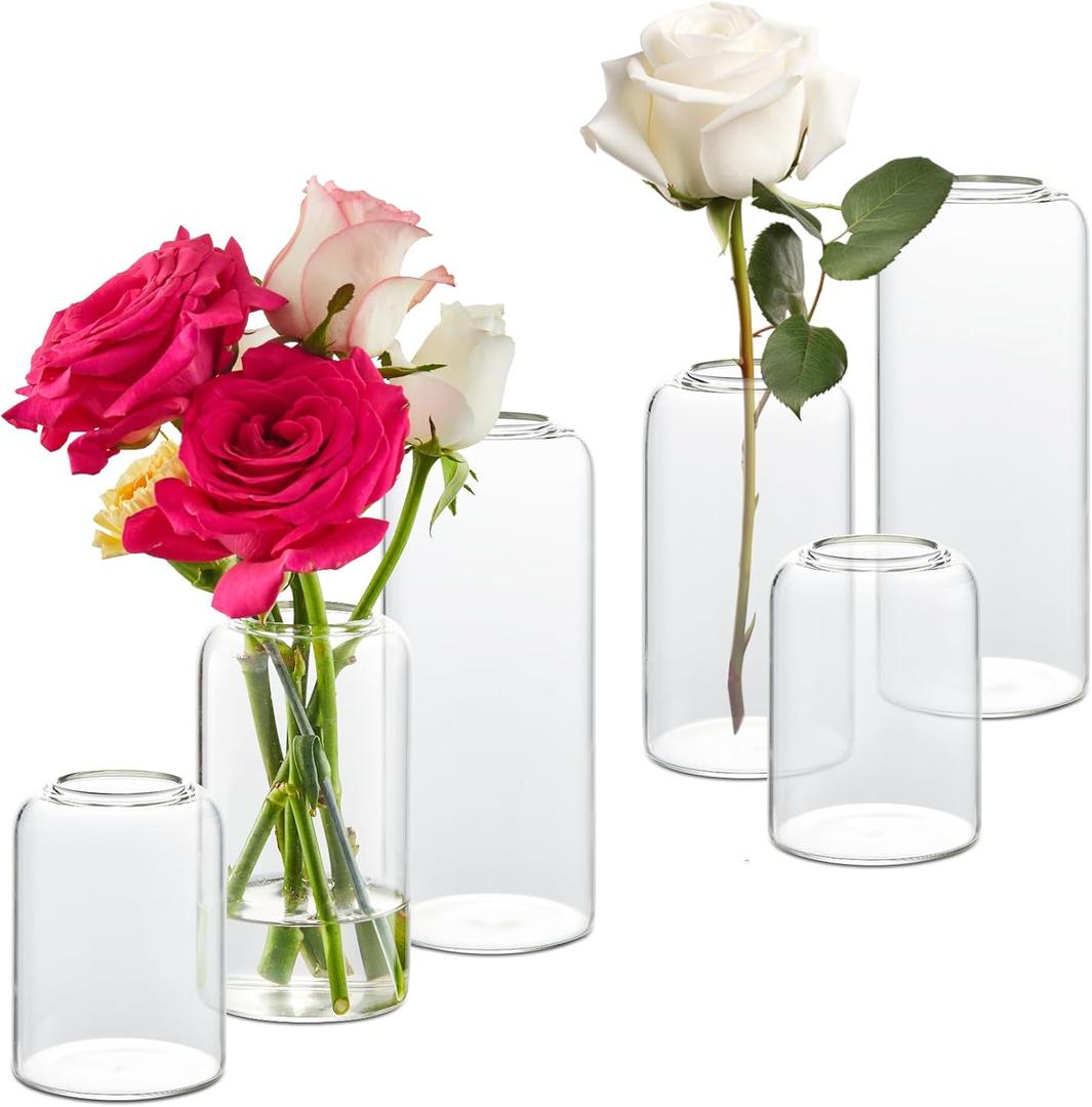 Glass Bud Vases Set of 6, Glass Cylinder Vases for Centerpieces, Bud Vases in Bulk for Wedding Party Dining Table Centerpieces, Living Room Decorative, Home Decor (Clear)