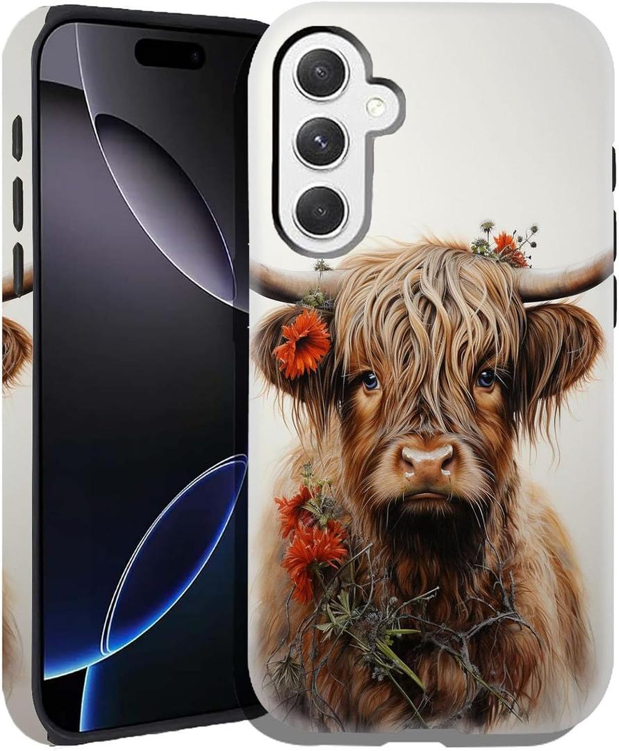 Heavy-Duty Protective Case for Samsung Galaxy S25 Plus 6.7",Dual-Layer PC + TPU, Anti-Scratch, Shock-Absorbent, 2-in-1 Full Protection,Cute Highland Cow