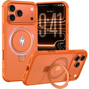 Magnetic Ring Stand Case for iPhone 17 Pro, Orange | 120° Opening Angle, N52 Magnetic Grip, Full Drop Protection—Hands-Free Stand for Video Calls and More