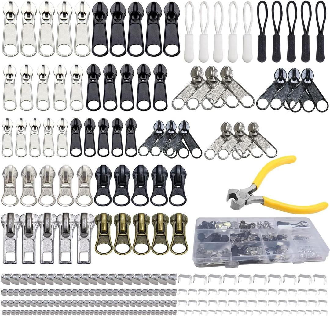 254 Pcs Zipper Repair Kit with Case Include Zipper Replacement and Pull, Universal Zippers Replacement kit for Cloting, Jackets, Coat, Boot, Backpack, Purse and Outdoor Gear