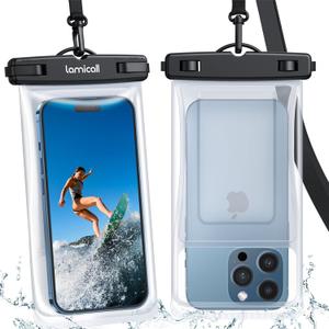 Lamicall 2PCS Waterproof Phone Pouch Floating - [Soft 3D Seamless Design] IPX8 Water Proof Cell Phone Case for Beach, Protector for iPhone, 4-7" Devices, Dry Bag Beach Essentials for Cruise Travel (Float white)