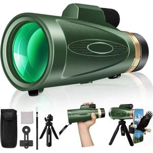 Monocular Telescope 12X60 HD High Power with Smartphone Adapter Tripod,Larger Vision Monoculars for Adults with BAK4 Prism & FMC Lens, Suitable for Bird Watching Hunting Hiking Camping Wildlife-Green