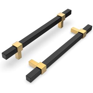 goldenwarm 10 Pack Cabinet Pulls Black and Gold Cabinet Pulls Black Cabinet Handles Brushed Gold Cabinet Handware Black& Gold Drawer Pulls, 5 Inch Hole Centers(128mm), Stainless Steel&Zinc Alloy