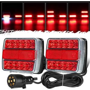 Partsam Magnetic Trailer Lights Led Towing Kit Stop Turn Signals Tail Rear Brake Indicator License Plate Lamps Assembly 2x Red 26LEDs Pure Copper Wire 25ft Cable with 7 Pin Plug IP67 Waterproof 12V