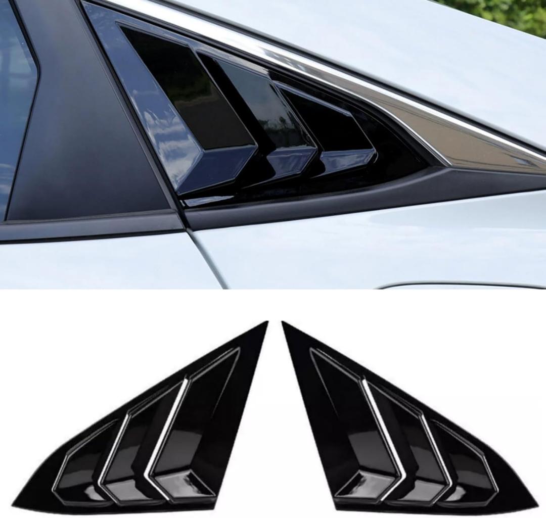 Rear Side Window Louver Shutter Air Vent Scoop Shades Blinds Cover Trim for Honda Civic Sedan 10th Gen 2016 2017 2018 2019 2020 2021 (Glossy Black)