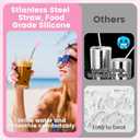 OUTXE Anti Wrinkle Straw 6 Pcs, Flat Wide Drinking Straw for Stanley Cup 40 oz 30 oz, Reusable Wrinkle Free Long Stainless Steel Metal Straw for Lip with Cleaning Brush and Carrying Bag