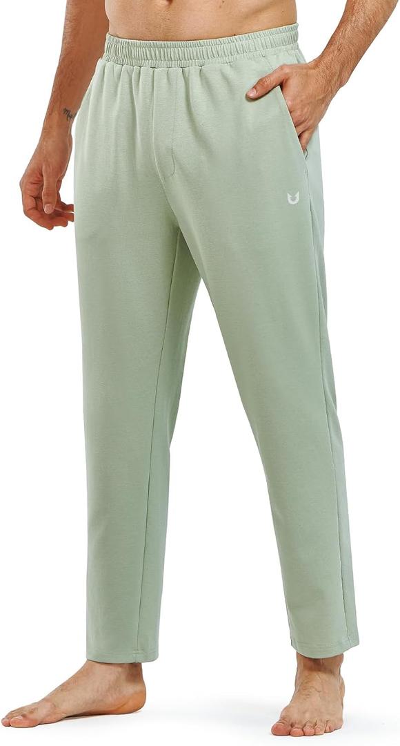NORTHYARD Men's Yoga Casual Sweatpants Cotton Athletic Lounge Pants Open Bottom Loose Exercise Straight Leg Pant with Pockets (Black, L)