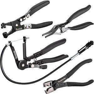 Toolwiz 4 Pcs Hose Clamp Pliers, Spring Coolant Radiator Hose Clamp Pliers Automotive Tools, Includes 27" Long Reach Wire Spring, Flat Band, Remover, Clic-R Type Hand Tools