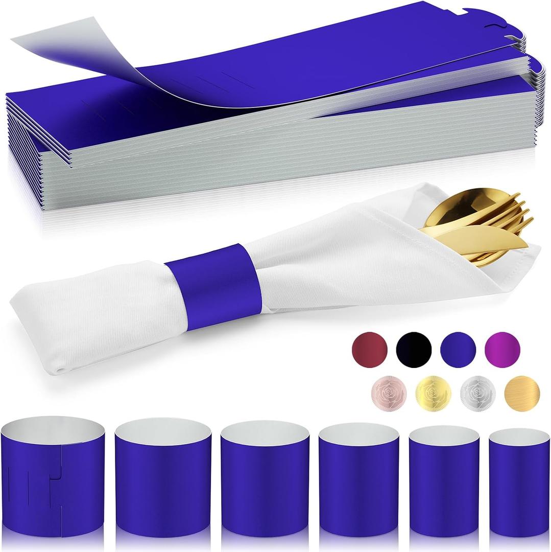 Polymer Material Reusable Napkin Band, Glue-Free Tear-Proof Water Resistant Oil-Proof Napkin Bands Set of 200(Front Blue Color and Back White), 6 Adjustable Sizes Napkin Rings Polymer Material Reusable Napkin Band, Glue-Free Tear-Proof Water Resistant Oil-Proof Napkin Bands Set of 200(Front Blue Color and Back White), 6 Adjustable Sizes Napkin Rings