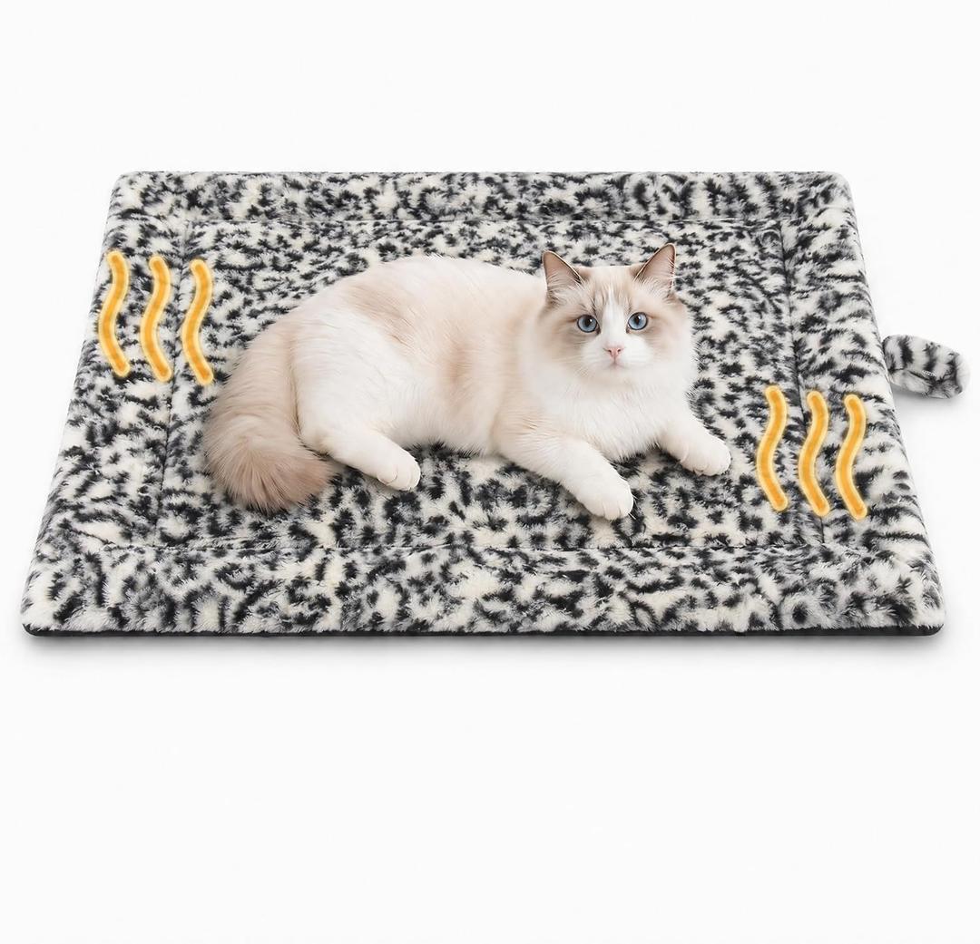Self Warming Cat Pad for Cats and Small Dogs, Non Electric Thermal Pet Mat, Washable Soft Sleeping Mat with Non Slip Backing, Indoor & Sheltered Outdoor Use, 22 x 18 in, Black/White