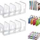 Lemical Clear Acrylic File Sorter 2 Pack Handbag Clutch Purse Organizer Acrylic Shelf Divider Drawer Organizers for Clothes Pouch Notebooks Stand Bookshelf Cooking Utensil (2Pack-4Sections) (Transparent)