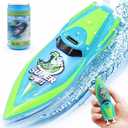 Mini Remote Control Boat RC Boat 2.4Ghz 360 Rotating LED Light bulit-in Rechargeable Battery Pool BathtubToys Remote Control Boats for Kids 8-12 Years Birthday Gift Green