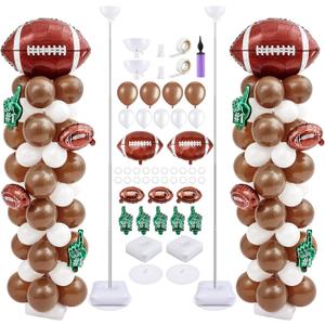 Gejoy 2 Sets Football Balloon Column Stand Kit Include 12 Foil 160 Latex Balloons Football Shaped 6.5 ft Adjustable Stands Kit for Sport Theme Touch Down Birthday Decorations