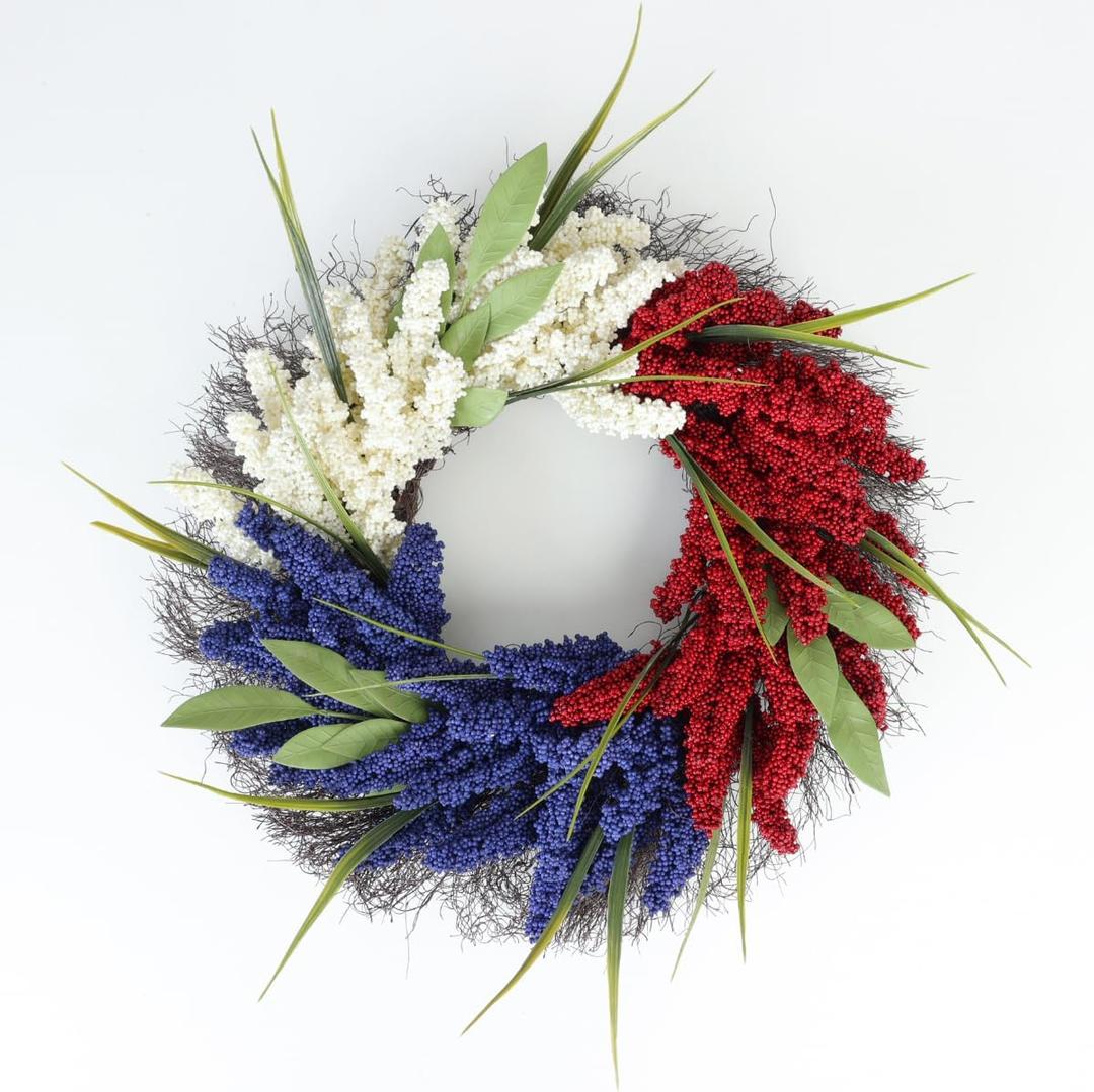 Seasons 4th of July Wreath for Front Door, Patriotic Wreaths with Red White Blue Colors, Independence Day Home Decor (20 Inch)