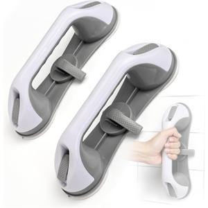 Grab Bars for Bathtubs and Showers 3 Suction Cups Shower Handle, Heavy Duty Safety Shower Grab Bars for Seniors and Elderly, Handicap Bars for Bathroom 2 Pack, Gray