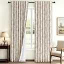 WOUVMA 100% Blackout Boho Floral Curtains Beige Floral French Country Curtains 84 inch Length Neutral Linen Curtain Vintage Bedroom Decor Set 2 Panels, 52"W x 84"L