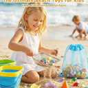 Eicaus 46 PCS Beach Sand Toys for Kids Toddlers, Collapsible Sand Buckets & Mesh Bag Set with Heavy Duty Metal Sifters, Treasure Hunt Gems, Castle Molds, Travel Sandbox Toys for Boys Girls